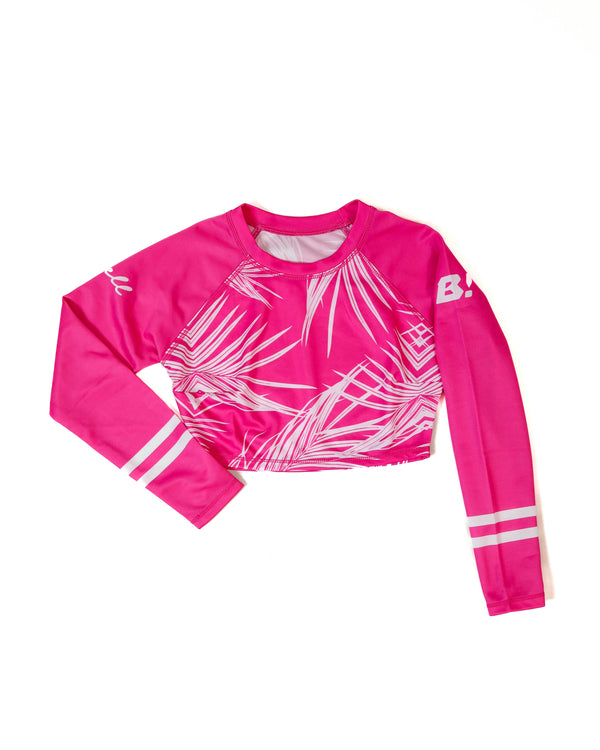 Palm Pixie Crop Rash Guard Women's - Pink/White